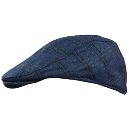 Kaszkiet Jesienno-Zimowy z Dodatkiem Wełny, Granatowo-Żółty w Kratkę,