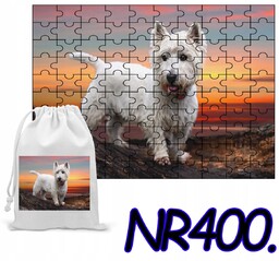 PUZZLE 110 EL.-UKŁADANKA PREZENT ZWIERZĘTA PIES PIESEK+WORECZEK