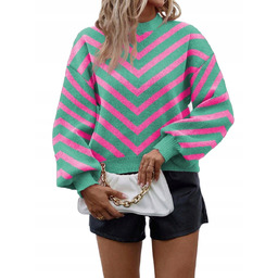 SHEIN SWETER DAMSKI ZIELONO RÓŻOWY DŁUGI RĘKAW 38
