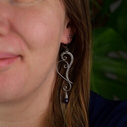 Pakamera Długie kolczyki z ametystami wire wrapping ametyst