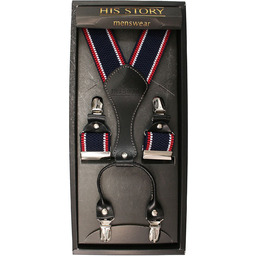 Granatowo-Biało-Czerwone Szerokie Szelki Męskie, Skóra Naturalna -HIS STORY-