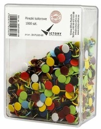 Pinezki metalowe kolorowe VICTORY OFFICE pudełko plastikowe 1000szt.