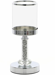 Świecznik szklany lampion glamour srebrny 28x12