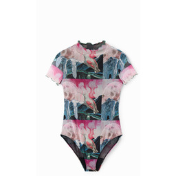 Body z tiulu z krótkim rękawem i fantazyjnym