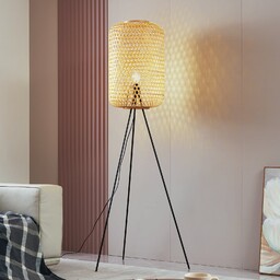 Lampa Podłogowa Lucande, Jorick, drewniany, salon, bambus, dworkowy