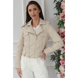 Kurtka ramoneska skórzana złote zipy beż Bozze