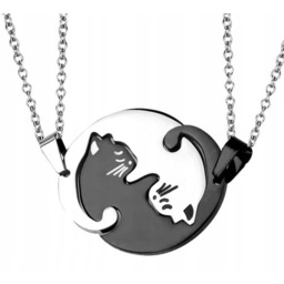 NASZYJNIKI DLA PAR Z MOTYWEM KOTA ZESTAW STAL