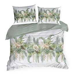Eurofirany Pościel satynowa 220x200 Spring 30 biała zielona