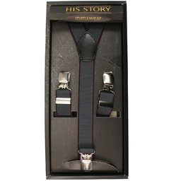 Szaro-Bordowo Szelki Męskie, Skóra Naturalna -HIS STORY- Stylowe,