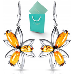 Kolczyki srebrne z bursztynem wiszące duże z bursztynu