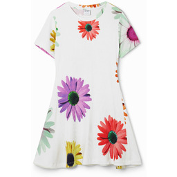 Krótka sukienka z dzianiny prążkowanej w stokrotki