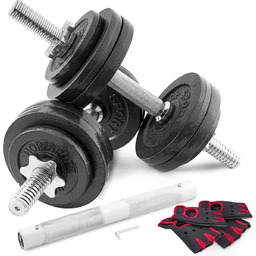 Hantle żeliwne 2x15kg z przedłużanym gryfem