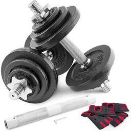 Hantle żeliwne 2x10kg z przedłużanym gryfem