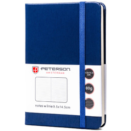 Granatowy notes w formacie A6 zadrukowany w linie