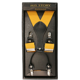 Żółte Eleganckie Szerokie Szelki Męskie, Skóra Naturalna -HIS