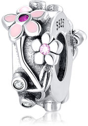 Rodowany srebrny charms do pandora kwiaty flowers cyrkonie