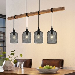 Lampa Wisząca Lindby, Elrond, ściemnialny, drewniany, kuchnia, drewno,