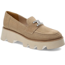 Karino Beżowe Półbuty Modne Skórzane Buty Damskie