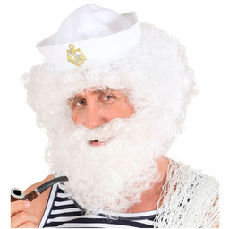 Biała kręcona peruka z brodą