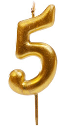 Świeczka cyferka metaliczna złota - 5 - pięć