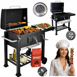 Grill Węglowy Ogrodowy Duży Ruszt Z Pokrywą Popielnik
