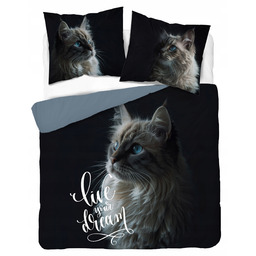 Pościel 3D Natura Bawełna Kot Kotek 160x200cm Czarna