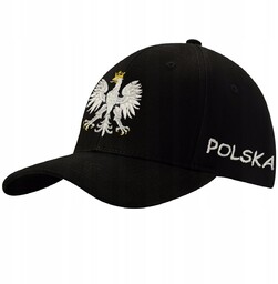 CZAPKA Z DASZKIEM BAWEŁNIANA CZARNA Z HAFTEM POLSKA