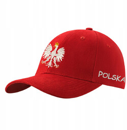 CZAPKA Z DASZKIEM BAWEŁNIANA CZERWONAZ HAFTEM POLSKA ORZEŁ