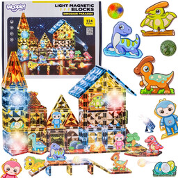WOOPIE Klocki Magnetyczne Konstrukcyjne Świecące 3D Park Dinozaurów