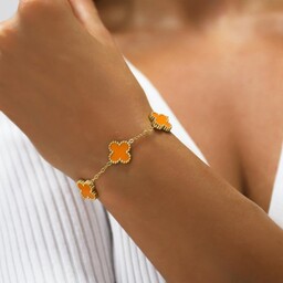 Bransoletka damska pomarańczowa koniczynka ze stali szlachetnej