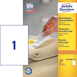 ETYKIETY PAPIEROWE 210x297 ZWECKFORM USUWALNE BIAŁE 100ARK 100