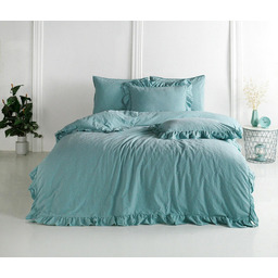 Darymex Pościel bawełniana 160x200 niebieska mineralna z falbanką