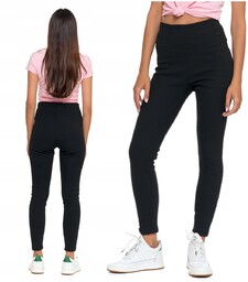 Ocieplane Legginsy Prążkowane Damskie Ciepłe Wysoki Stan Czarne