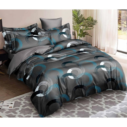 Pościel flanelowa grafitowa w białe czarne i niebieskie