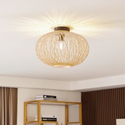 Lampa Sufitowa Lindby, Solvira, ściemnialny, drewniany, salon, bambus,