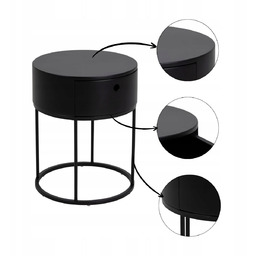 Czarny Stolik Nocny szafka nocna okrągła z szufladą