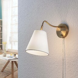 Lampa ścienna Lindby Ethan, biały/stary mosiądz, wtyczka, 28