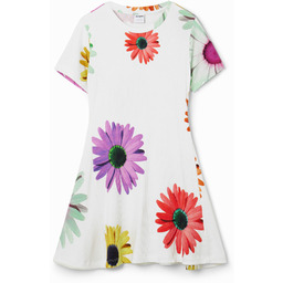 Krótka sukienka z dzianiny prążkowanej w stokrotki