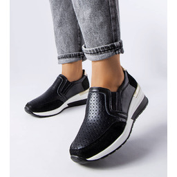 Czarne ażurowe sneakersy na koturnie Vernon -40