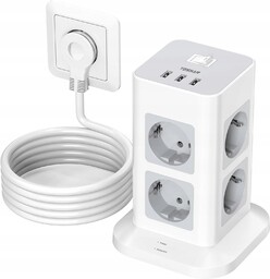 Listwa Stojąca Kompaktowa Tessan Rozgałęznik 8xAC 3xUSB-A 3600W