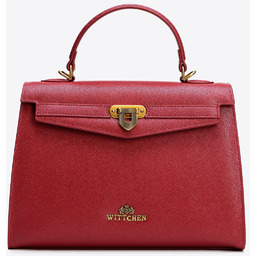 Kuferek ze skóry naturalnej z dekoracyjnym zapięciem czerwony