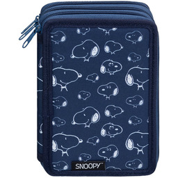 Snoopy, piórnik z wyposażeniem, trzykomorowy, granatowy