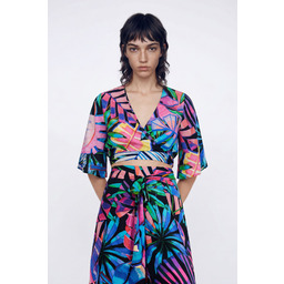 Desigual Krótki kopertowy top z nadrukiem w tropikalny