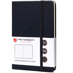 Czarny notes w formacie A6 zadrukowany w kropki