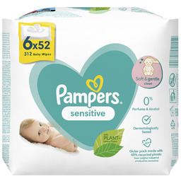 Chusteczki Nawilżane Pampers Sensitive, 6 x 52 szt.