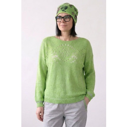 Sweter damski limonkowy zielony ze srebrną nitką moher