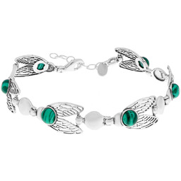 Srebrna bransoletka z zielonymi malachitami 19-22 cm pr.