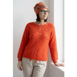 Sweter damski pomarańczowy ze srebrną nitką moher Italy