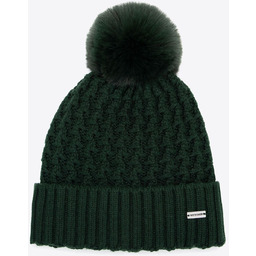 Czapka damska o splocie w drobny wzór ciemnozielona