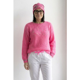 Sweter damski różowy ze srebrną nitką moher Italy